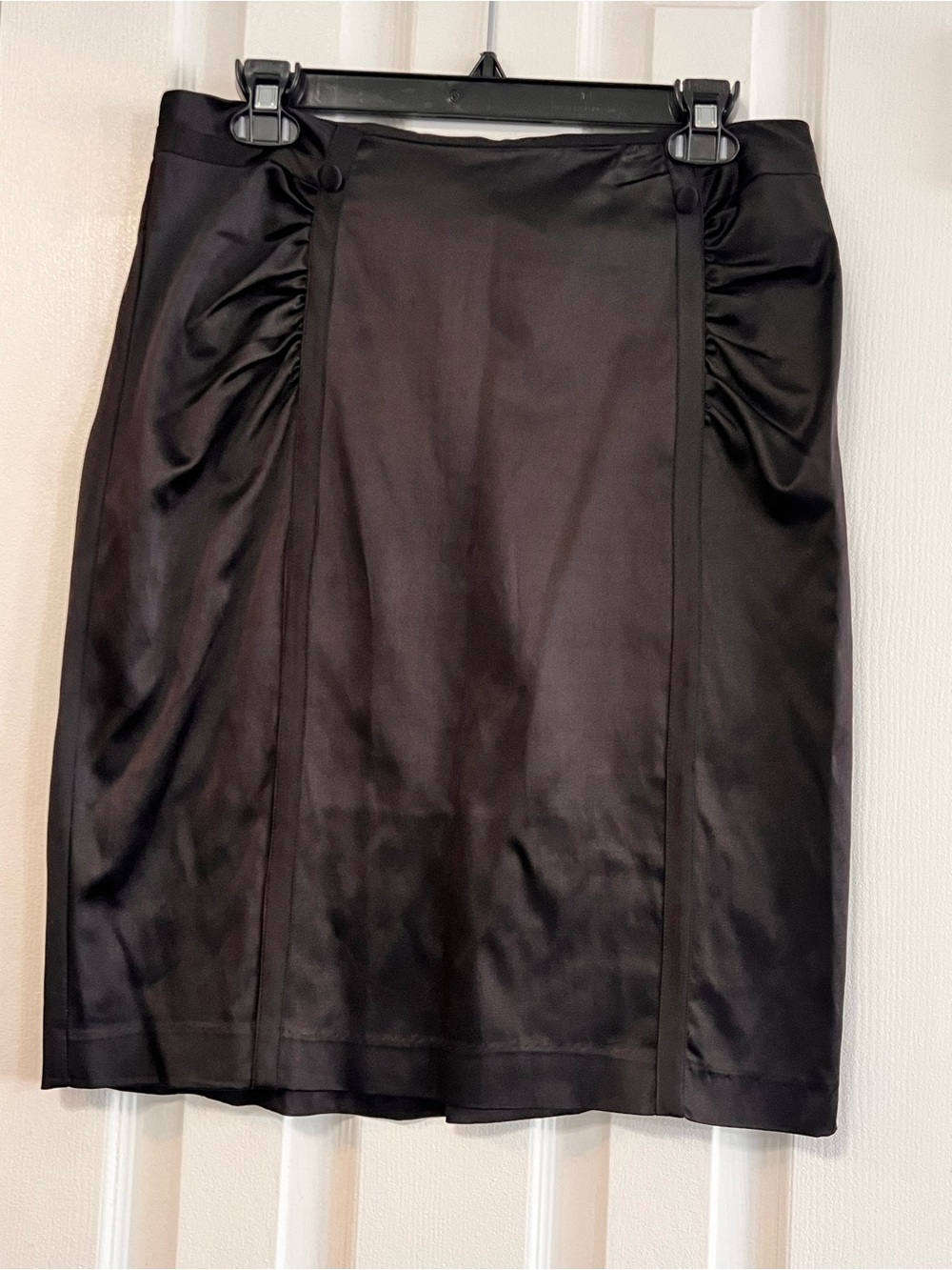 IZ Byer California Black Satin Ruched Side Short Pencil Skirt Women's Size 11